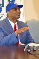 Richard Morgan addresses the media during a press conference held on the Bluefield College campus.